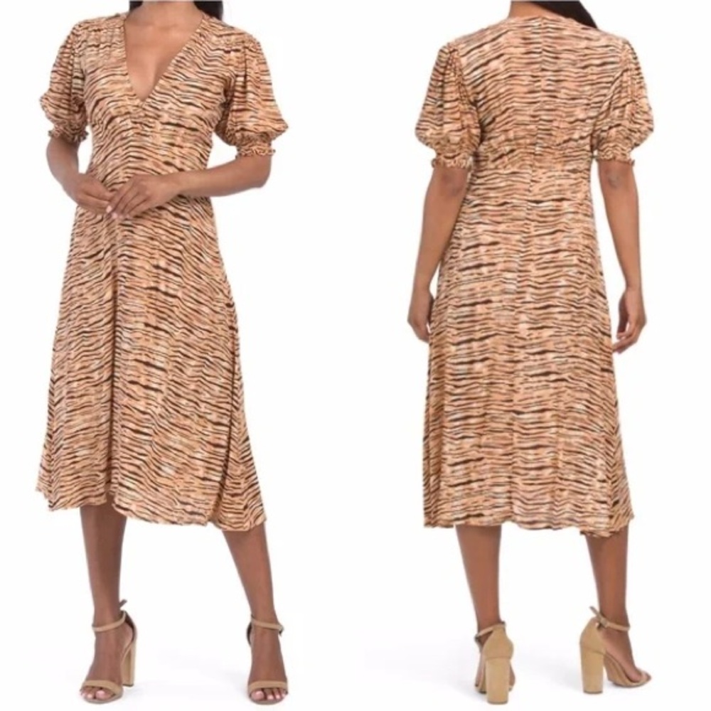 Nwt Faithfull The Brand Marie Louise Midi Dress Wyldie Tiger Animal Print Size 8